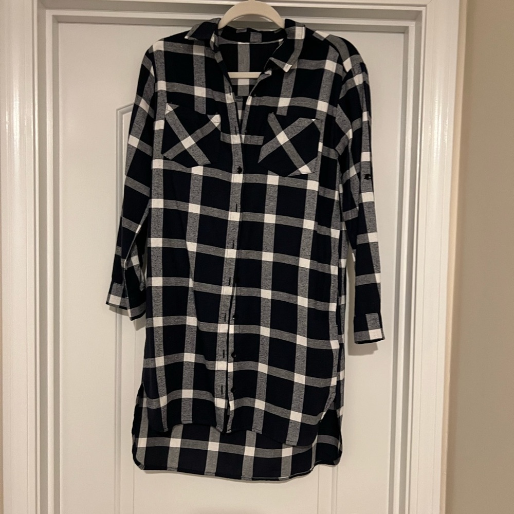 Flannel dress blue and white